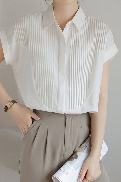 Placket Front Pintuck Contrast Shirt
