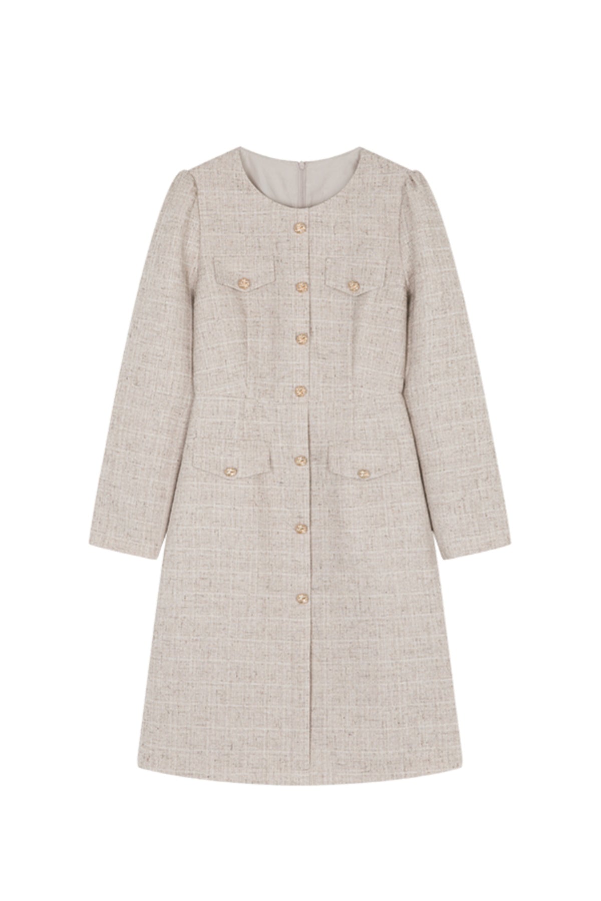 Elegant No-Collar Button Decor Dress with Lining