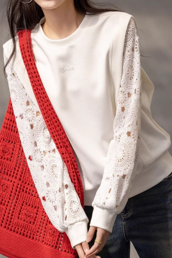 Simple Versatile Hollowed-Out Round Neck Sweatshirt