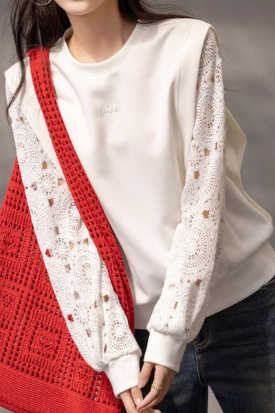 Simple Versatile Hollowed-Out Round Neck Sweatshirt