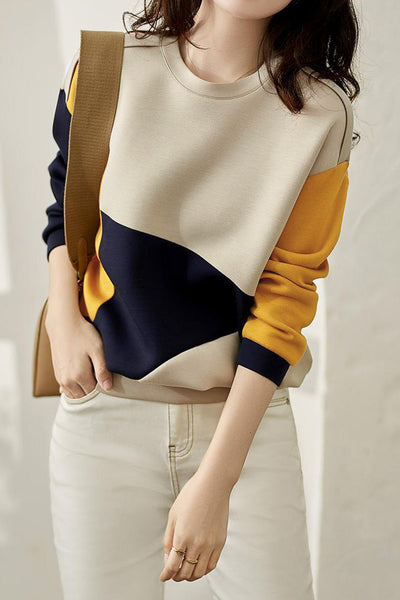 Round Neck Drop Shoulder Bi-Color Sweatshirt
