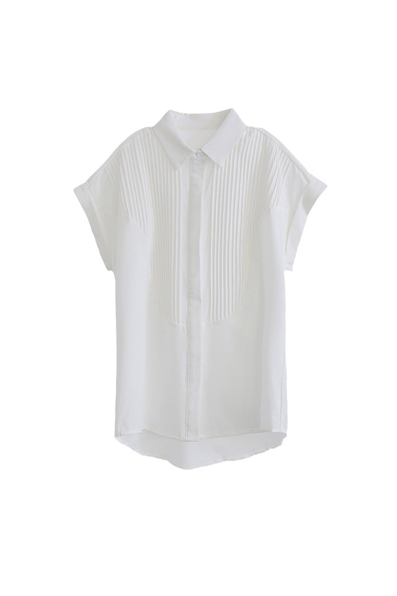 Placket Front Pintuck Contrast Shirt