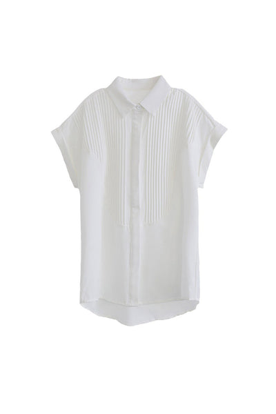 Placket Front Pintuck Contrast Shirt