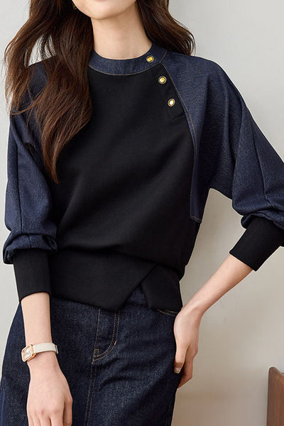 Stylish Casual Spliced Crew Neck Hoodie