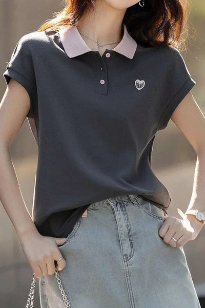 Casual color-block polo collar T-shirt.