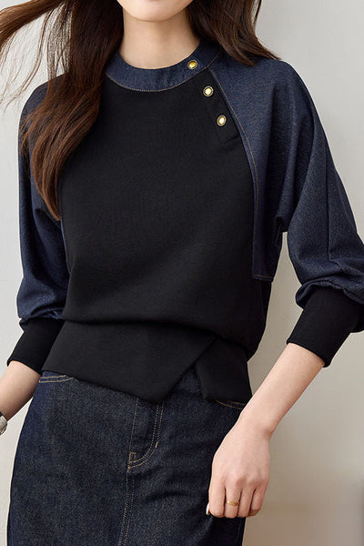 Stylish Casual Spliced Crew Neck Hoodie