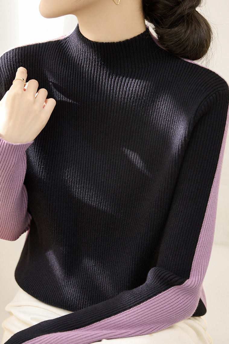 Early Autumn Color-Block Long-Sleeve Knit Top