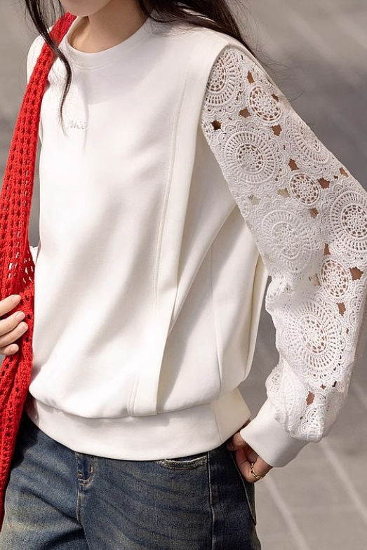 Simple Versatile Hollowed-Out Round Neck Sweatshirt