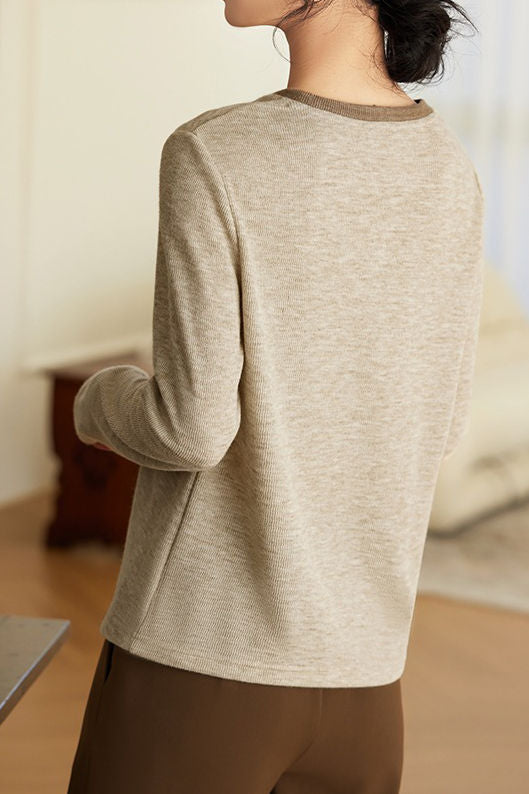 Casual Minimalist Color-Block Long-Sleeve T-Shirt