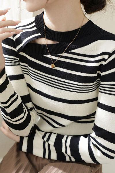 Early Autumn Casual Striped Color-Block Sweater