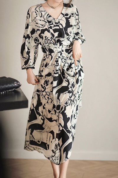Stylish Printed Waist-Cinched Dress