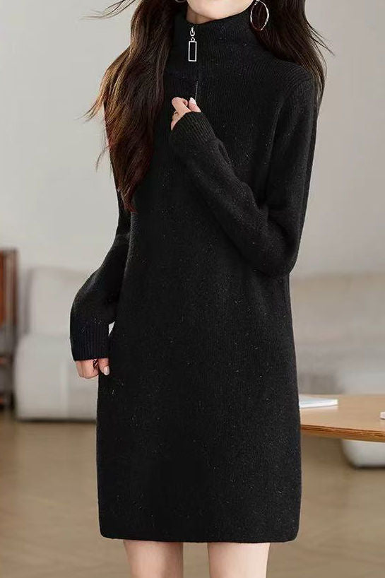 Fashionable Half-Zip Loose Sweater Dress