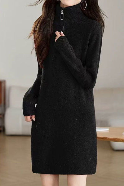 Fashionable Half-Zip Loose Sweater Dress