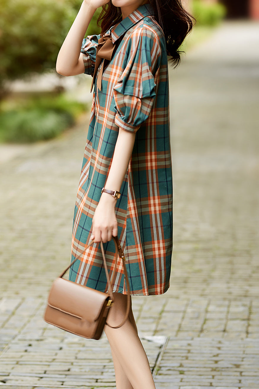 Ribbon Tie Check Pattern Dress