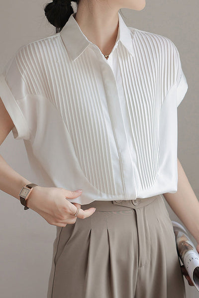 Placket Front Pintuck Contrast Shirt