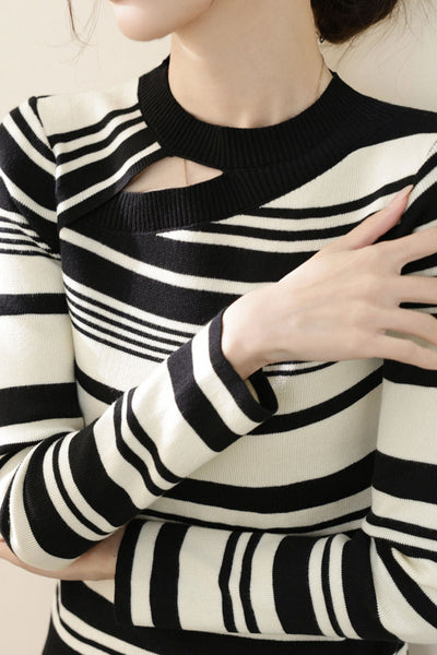 Early Autumn Casual Striped Color-Block Sweater