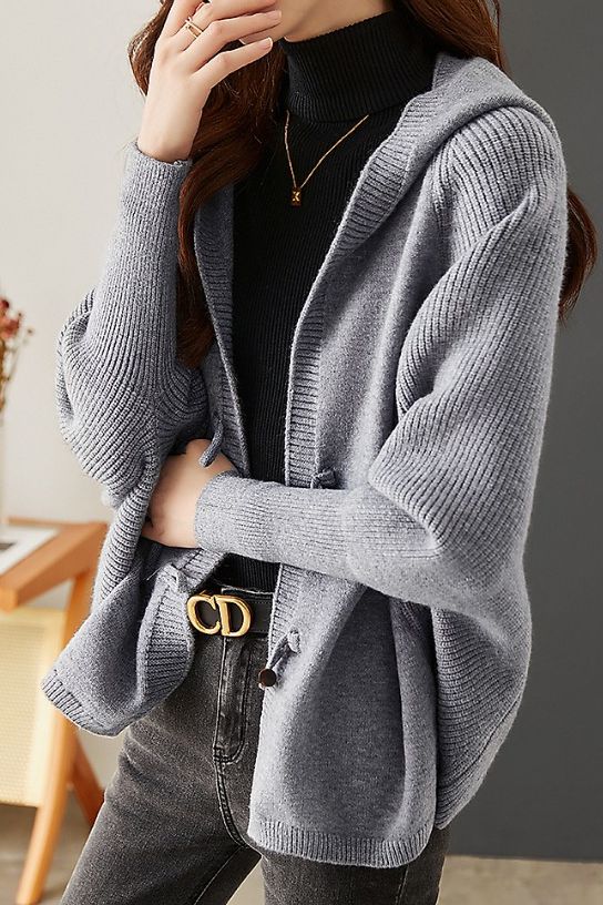 Versatile Knitted Hooded Cardigan Coat