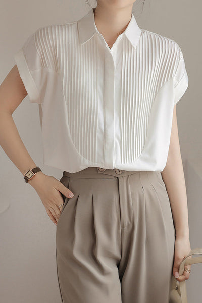 Placket Front Pintuck Contrast Shirt