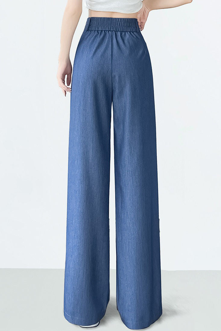 High-waisted loose-fit soft denim wide-leg pants
