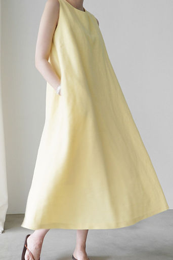Round neck sleeveless linen vest A-line long dress