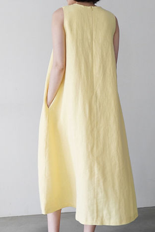 Round neck sleeveless linen vest A-line long dress