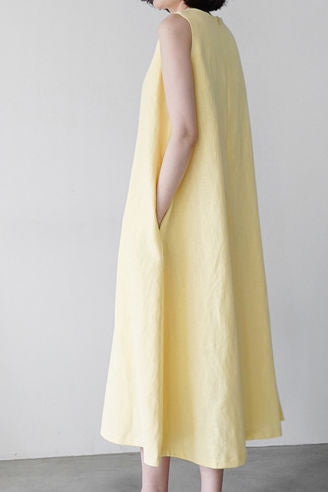 Round neck sleeveless linen vest A-line long dress