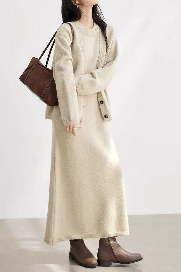 Stylish Slouchy Cardigan & Dress Two-Piece Set