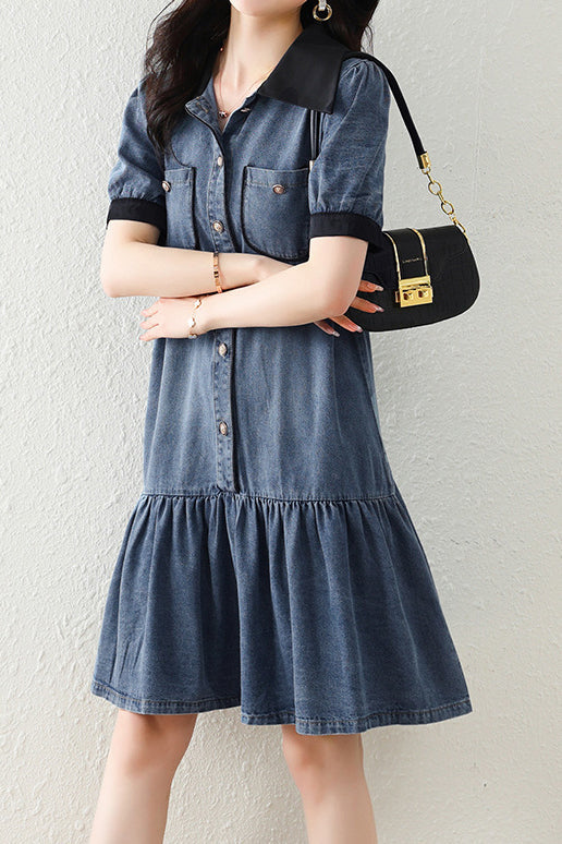 Mixed Material Barrymore Color Prairie Denim Dress