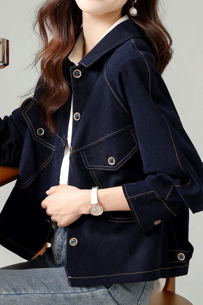 Fashionable Folded Collar Denim Jacket