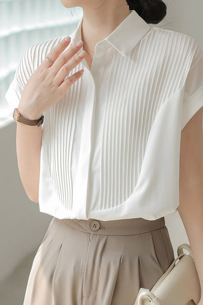 Placket Front Pintuck Contrast Shirt