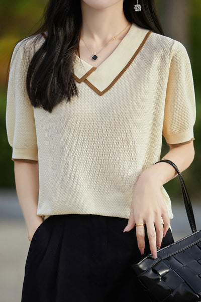 Asymmetrical Chelsea Collar Short Sleeve Knit - 3 Colors Available