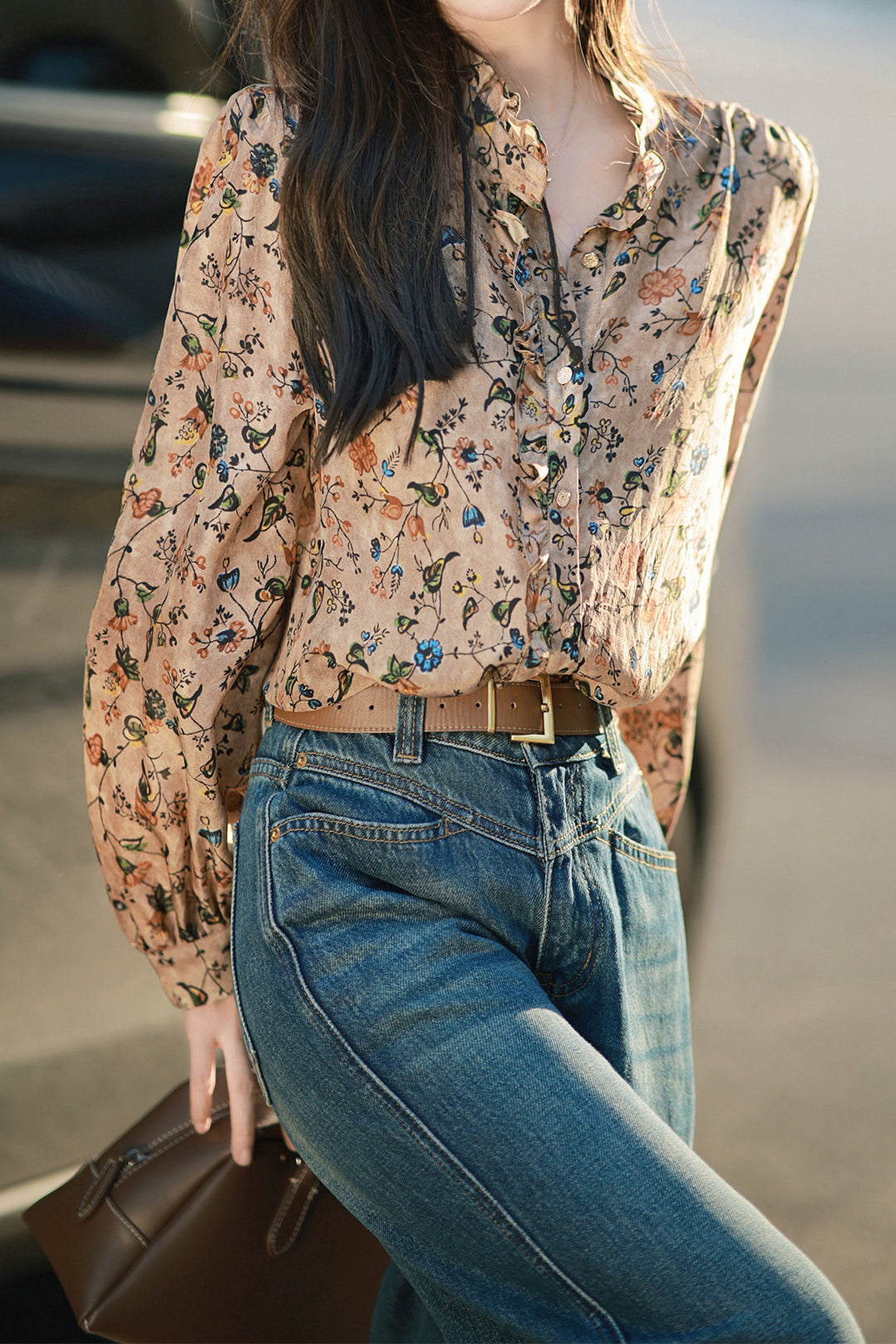 Ruffle Collar Floral Feminine Long Sleeve Blouse