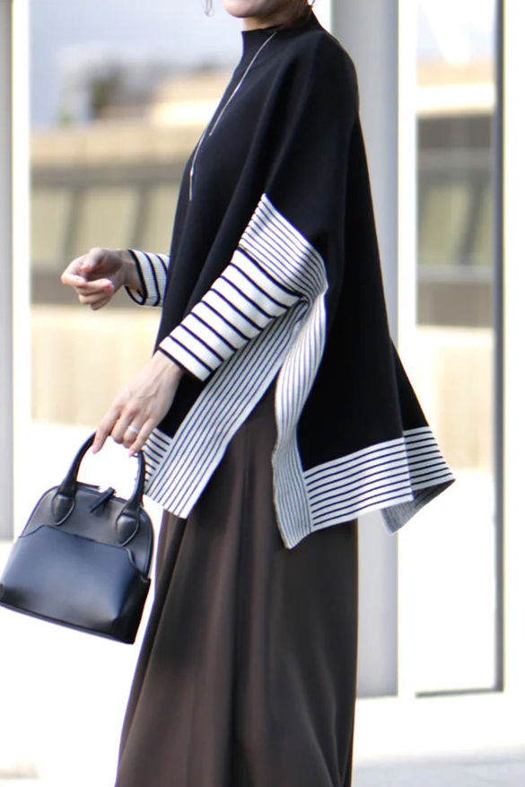 Irregular Stripe Split Loose Knit Sweater
