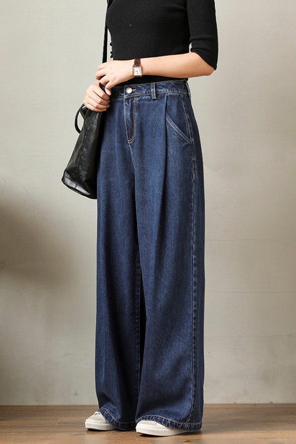 Tuck-In Denim Maxi Wide Pants