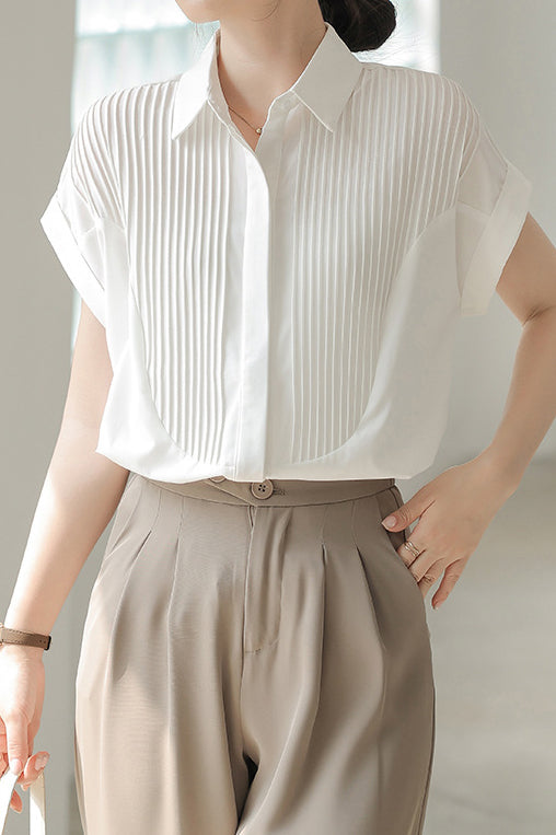 Placket Front Pintuck Contrast Shirt