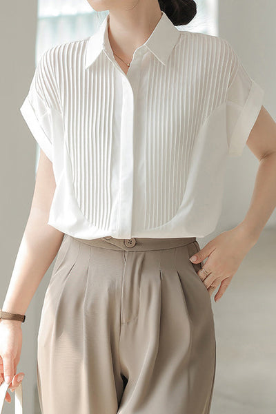 Placket Front Pintuck Contrast Shirt