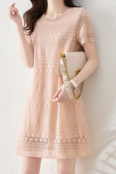 Mock Neck Geometric Pattern Shift Dress with Lining