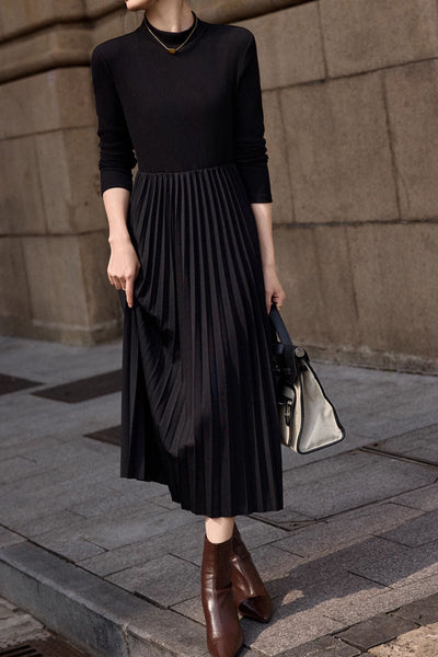 Black French Style Pleated Dress