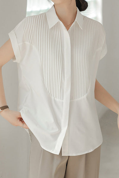 Placket Front Pintuck Contrast Shirt