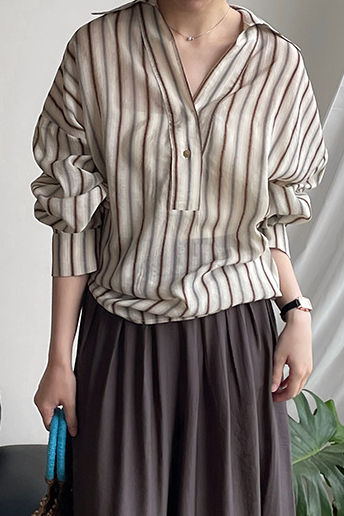 Casual Striped Lightweight Linen Sun-Protective Shirt