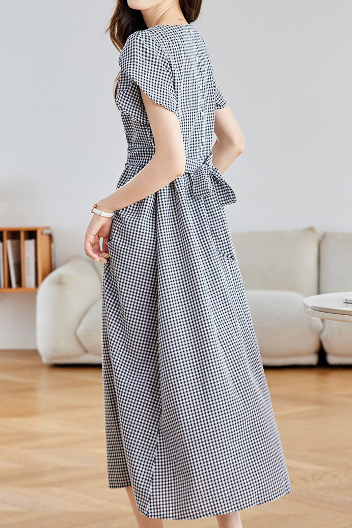 Fashionable Versatile Black and White Plaid Dress