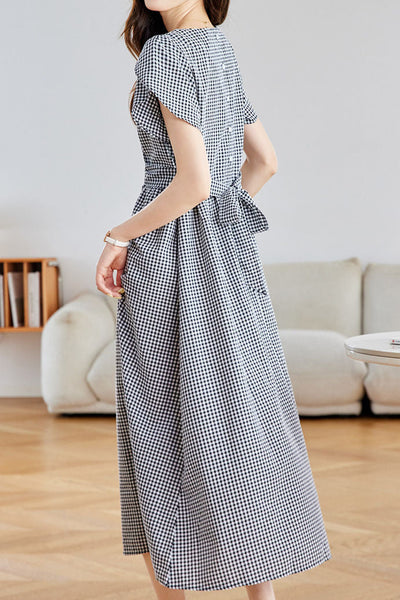 Fashionable Versatile Black and White Plaid Dress