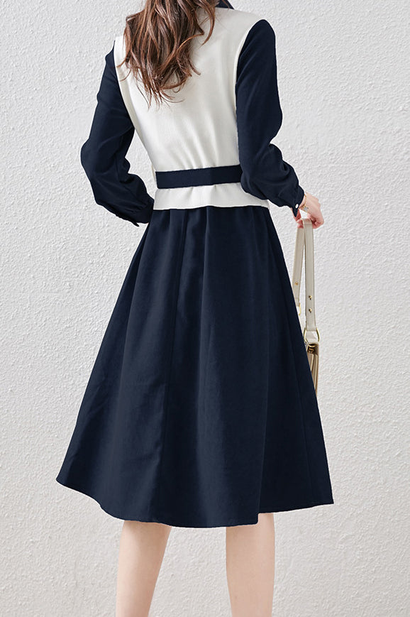 Layered Look Polo Collar Buckle Belted Dress - 3 Colors Available