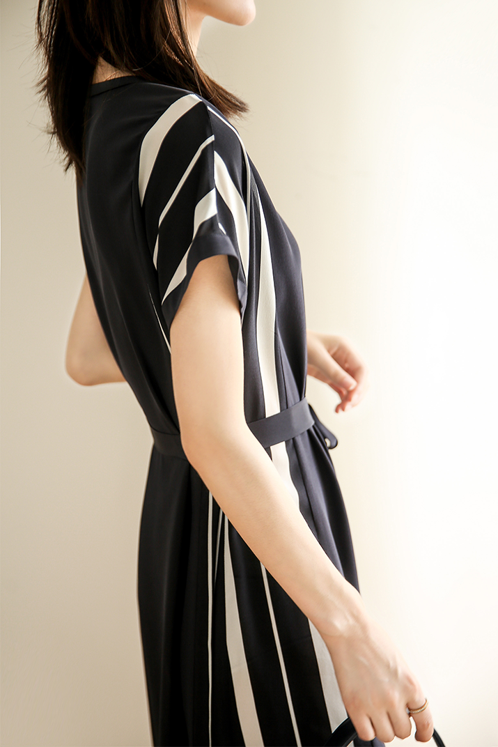 Elegant Side Stripe Belted Dress