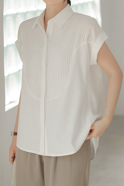 Placket Front Pintuck Contrast Shirt