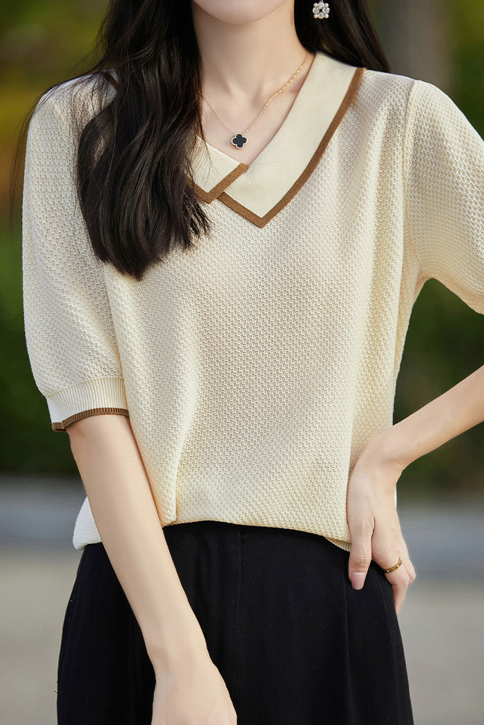 Asymmetrical Chelsea Collar Short Sleeve Knit - 3 Colors Available