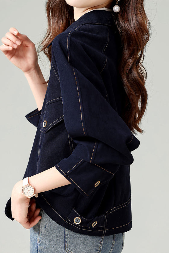 Fashionable Folded Collar Denim Jacket