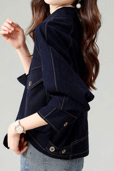 Fashionable Folded Collar Denim Jacket