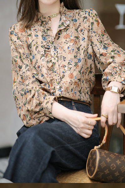 Ruffle Collar Floral Feminine Long Sleeve Blouse