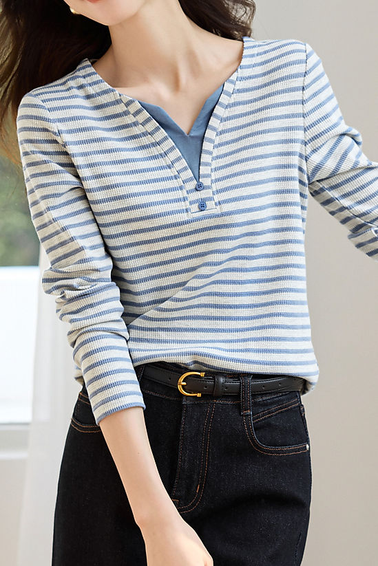 Early Autumn Versatile Fake Two-Piece Knit Top